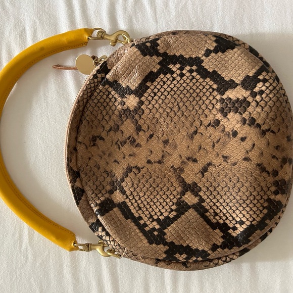 ClareV Round Snake Leather Bag with Detachable Yellow Strap - Picture 2 of 4
